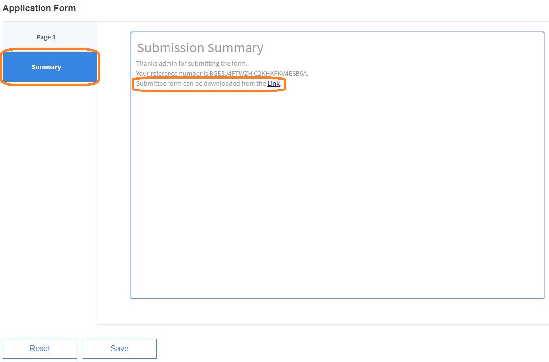 Form submission in Summary panel