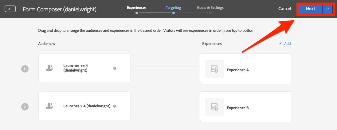 Click Next to proceed to the Goals & Settings screen
