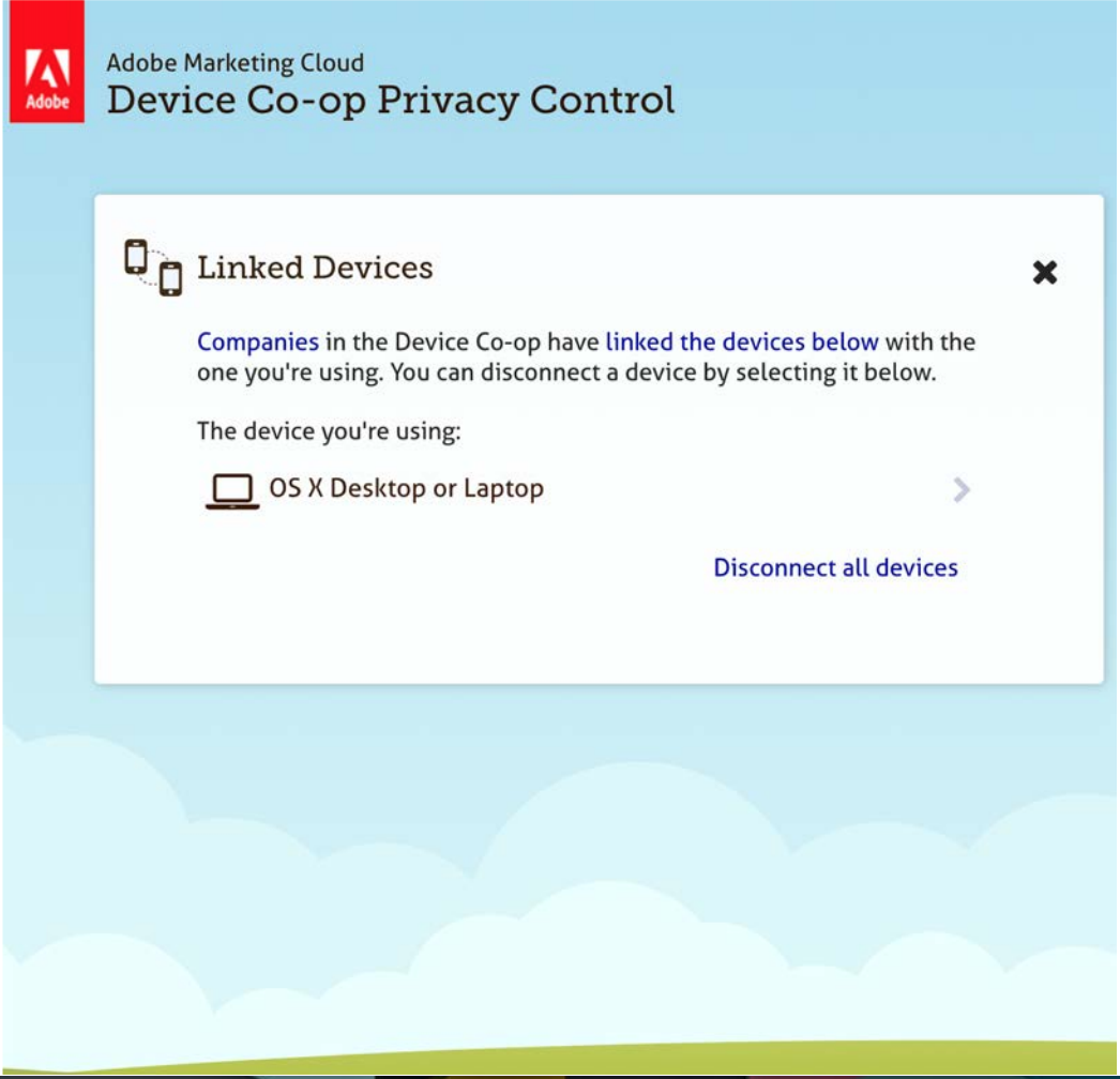 Figure 34: Adobe Device Co-op privacy page