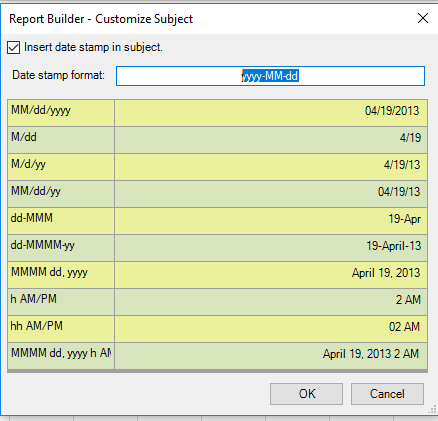 Figure 24: Report Builder Menu – Schedule Customize Subject
