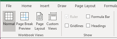 Figure 52: Excel Normal View Options