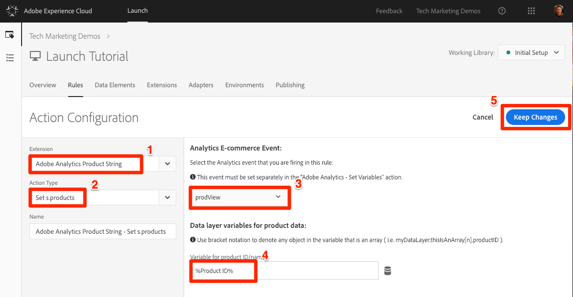 Add the Product String Variable using the Adobe Analytics Product String extension