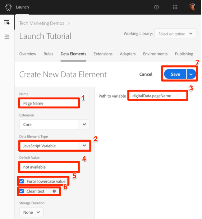 Create the Page Name data element