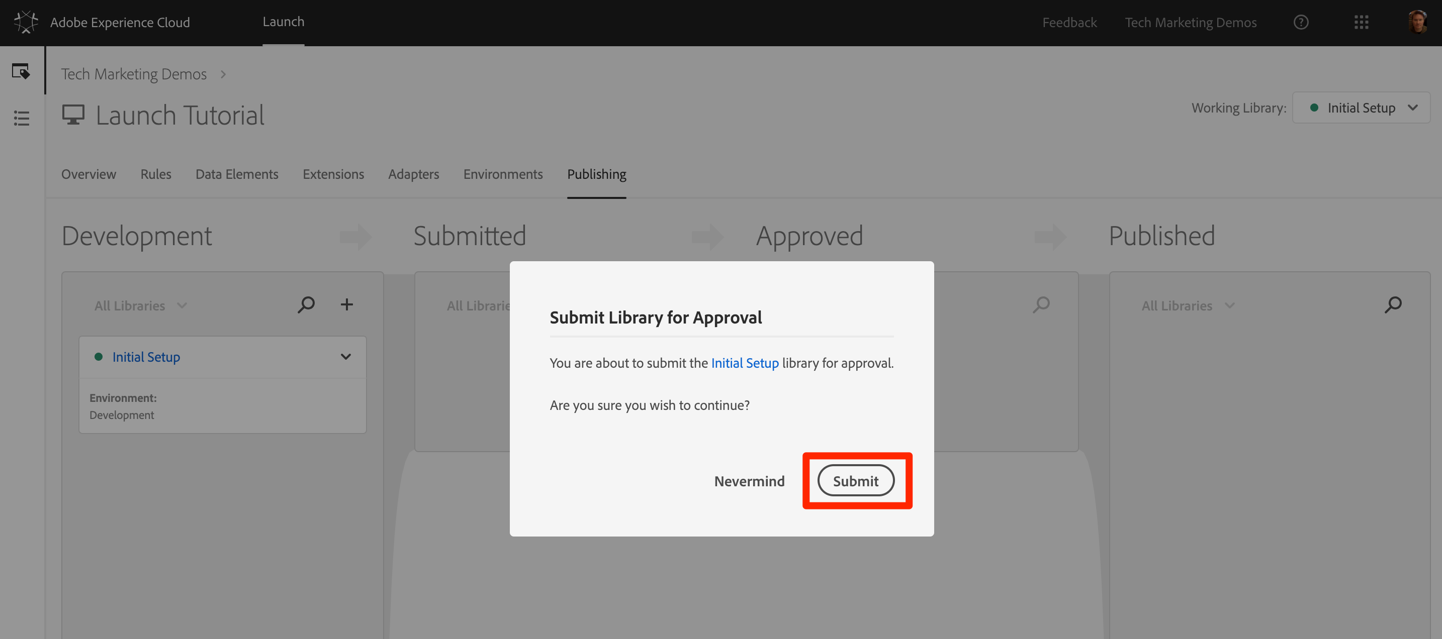 Click Submit in the Modal