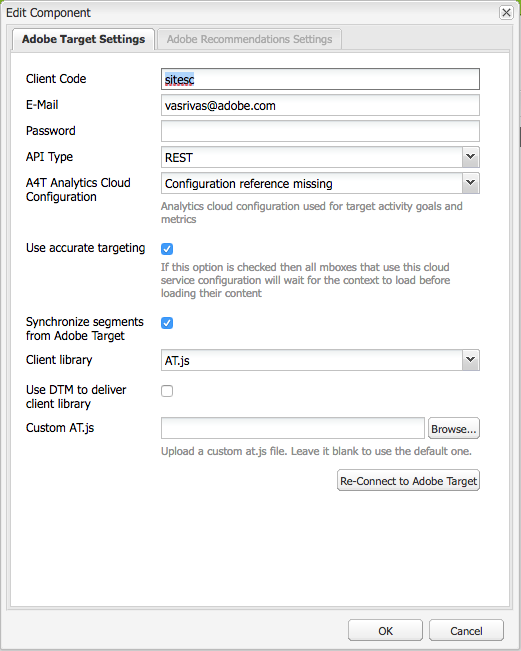 Figure 6: Adobe Target Cloud Configuration
